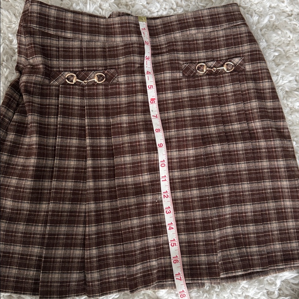 NWT Hunter - Pleated Horsebit Miniskirt Small $89 Brown Plaid Mini Skirt - Picture 10 of 10